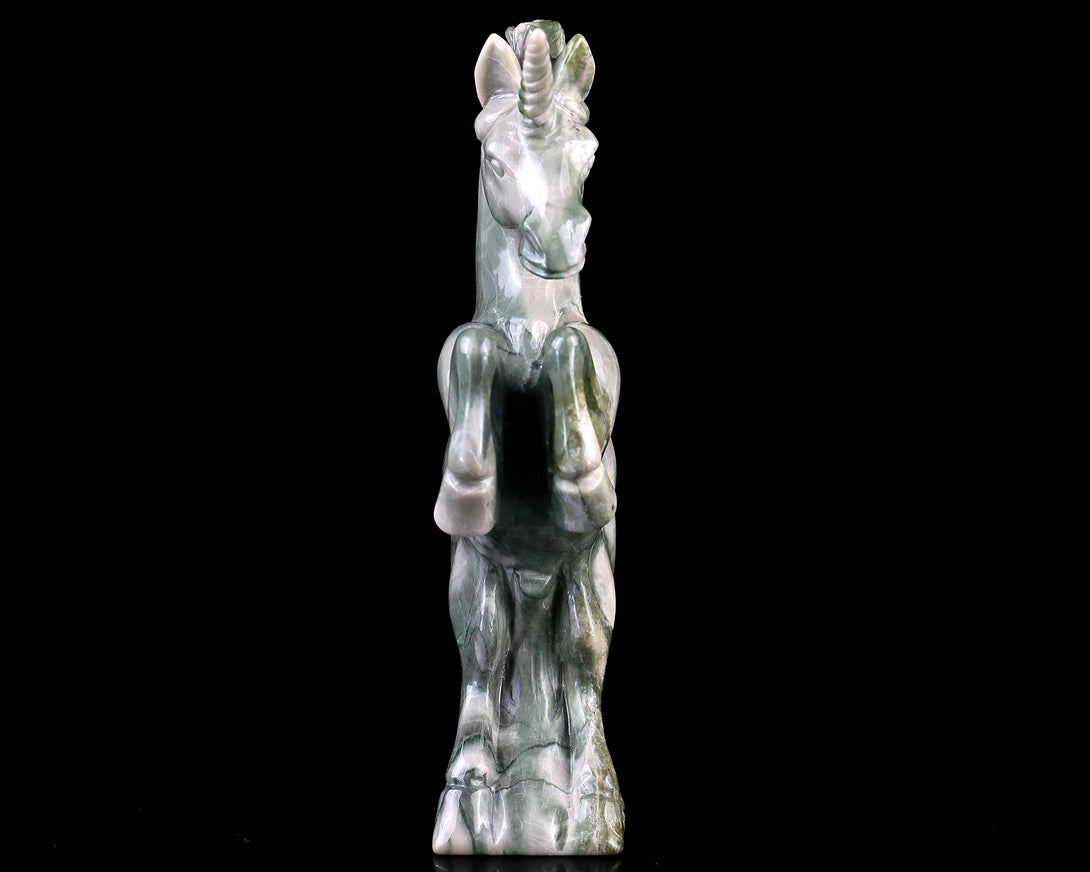 6.5" Jiulong Jade Hand Carved Crystal Unicorn Sculpture crysvibe