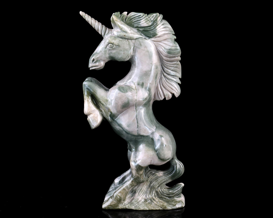 6.5" Jiulong Jade Hand Carved Crystal Unicorn Sculpture crysvibe