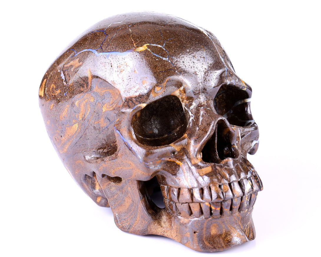 6.5” Natural Opal Crystal Hand Carved Skull Sculpture crysvibe