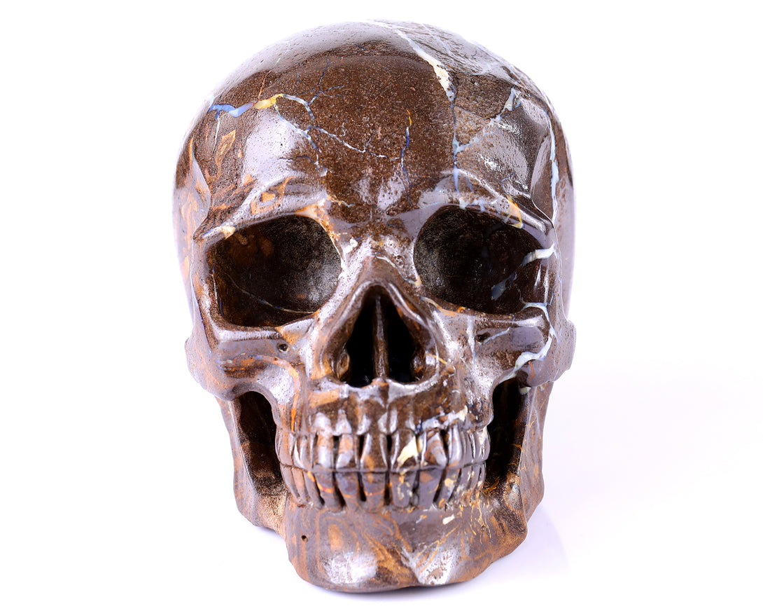 6.5” Natural Opal Crystal Hand Carved Skull Sculpture crysvibe