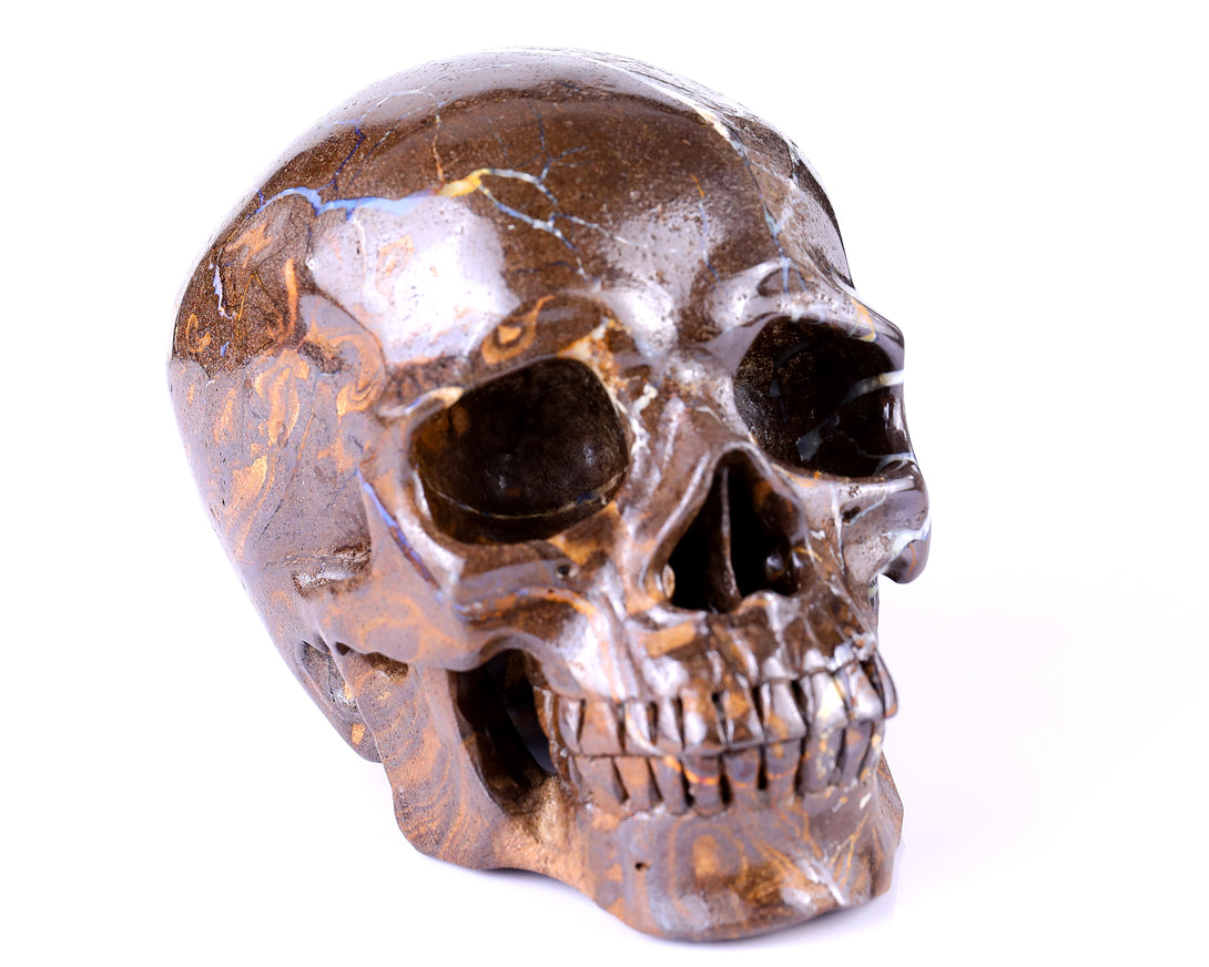 6.5” Natural Opal Crystal Hand Carved Skull Sculpture crysvibe