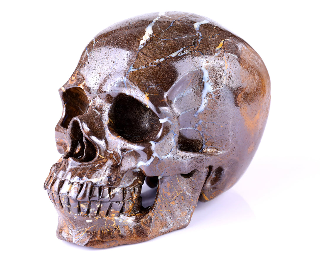 6.5” Natural Opal Crystal Hand Carved Skull Sculpture crysvibe