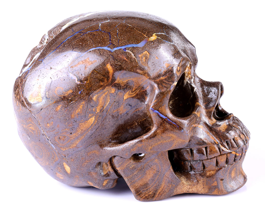 6.5” Natural Opal Crystal Hand Carved Skull Sculpture crysvibe