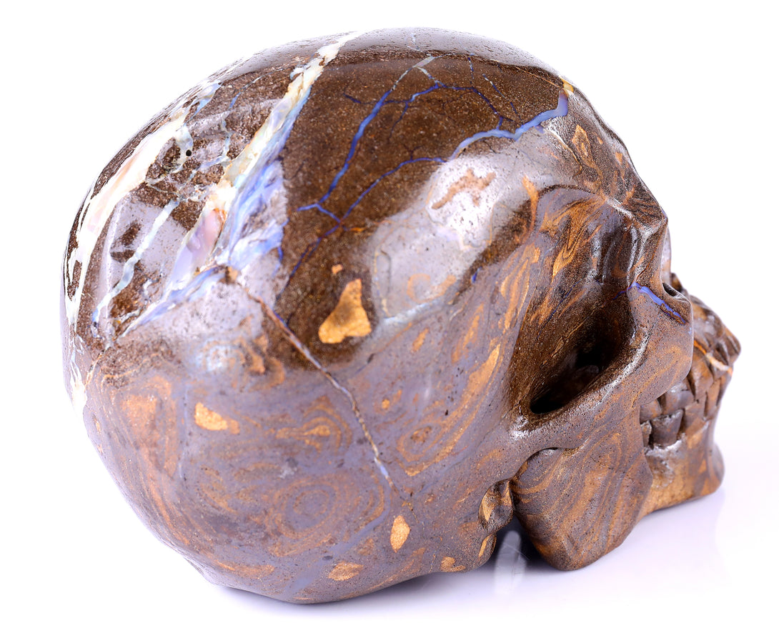 6.5” Natural Opal Crystal Hand Carved Skull Sculpture crysvibe