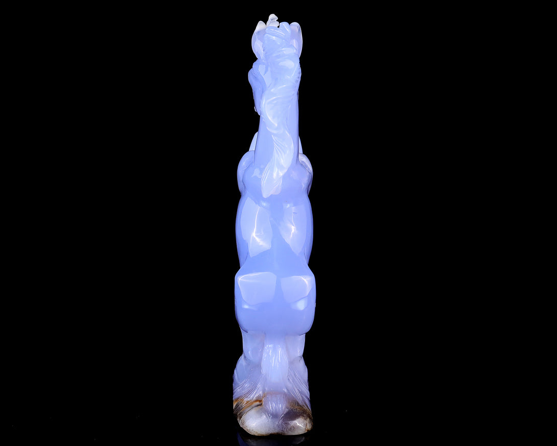 6.8" Blue Chalcedony Hand Carved Crystal Unicorn Sculpture crysvibe