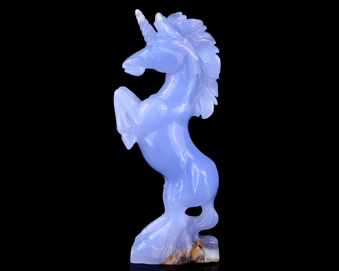 6.8" Blue Chalcedony Hand Carved Crystal Unicorn Sculpture crysvibe