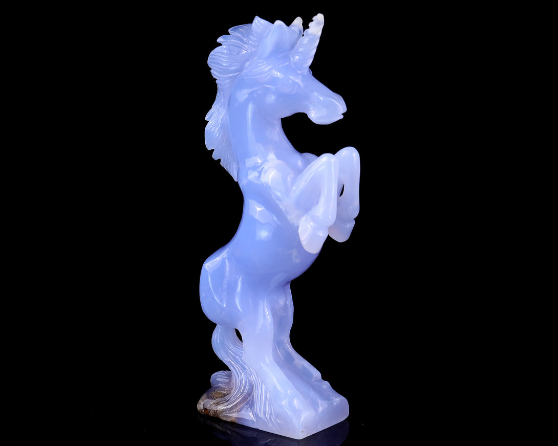 6.8" Blue Chalcedony Hand Carved Crystal Unicorn Sculpture crysvibe