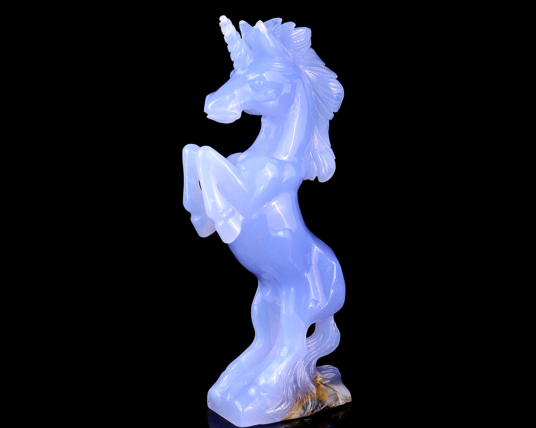 6.8" Blue Chalcedony Hand Carved Crystal Unicorn Sculpture crysvibe