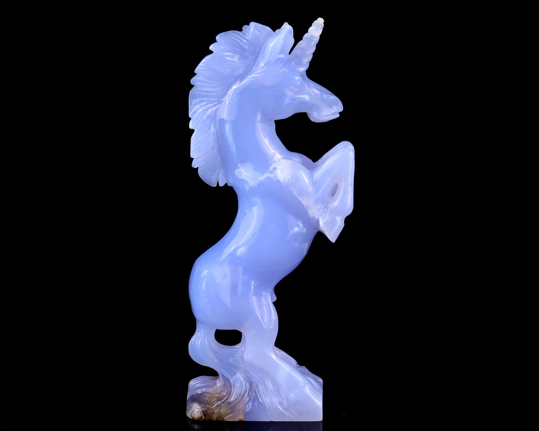 6.8" Blue Chalcedony Hand Carved Crystal Unicorn Sculpture crysvibe