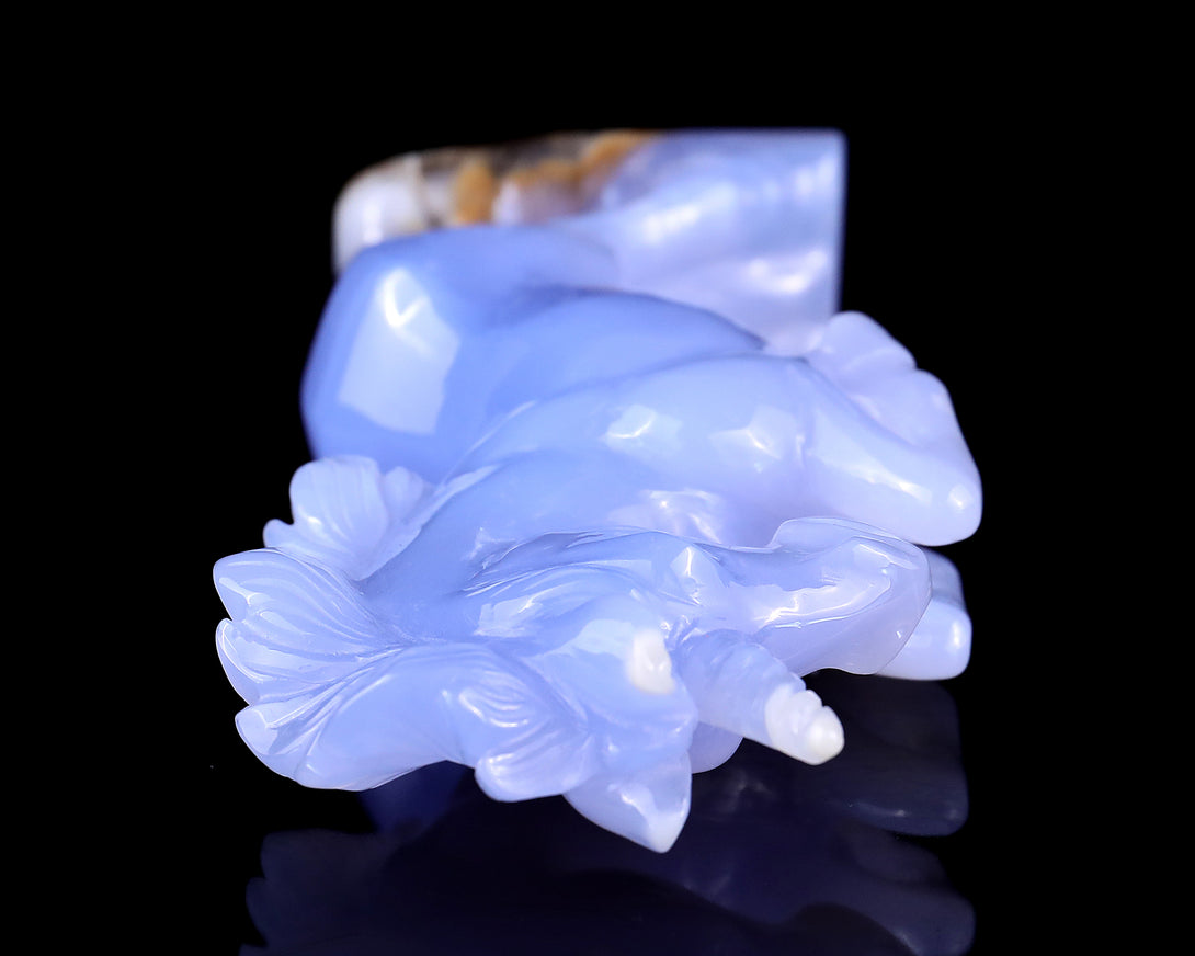 6.8" Blue Chalcedony Hand Carved Crystal Unicorn Sculpture crysvibe