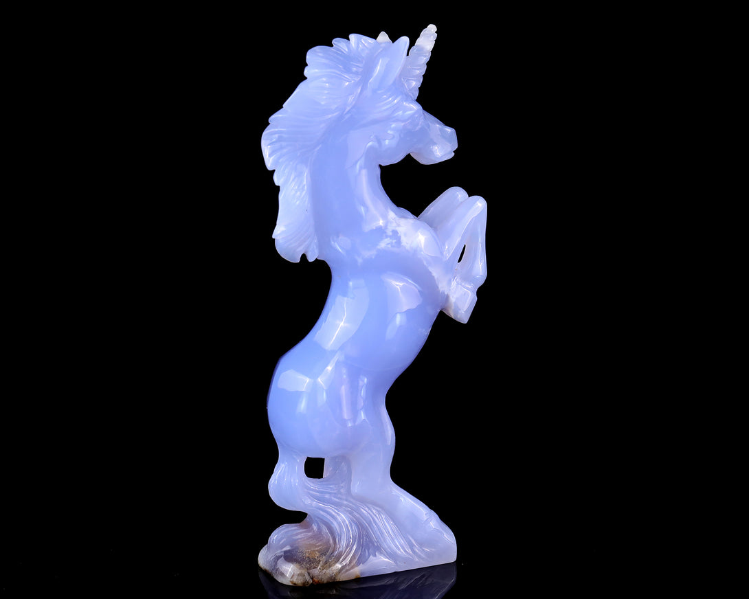 6.8" Blue Chalcedony Hand Carved Crystal Unicorn Sculpture crysvibe