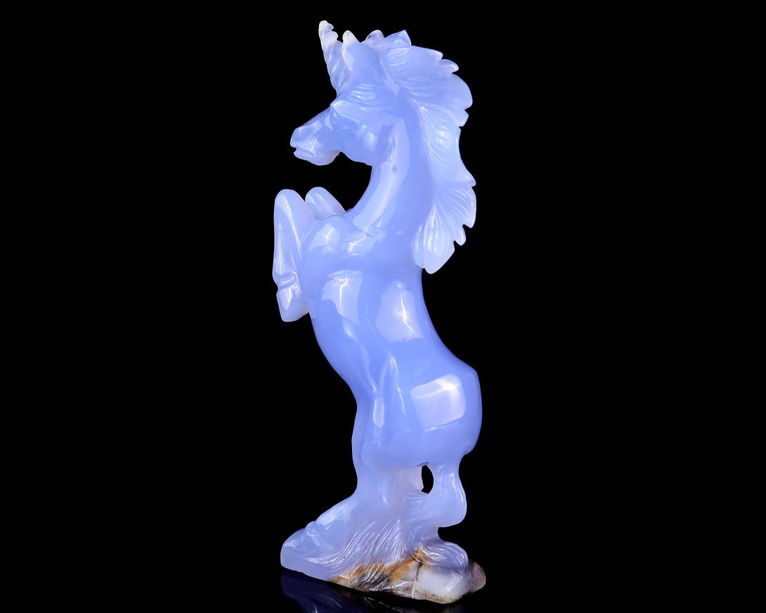 6.8" Blue Chalcedony Hand Carved Crystal Unicorn Sculpture crysvibe