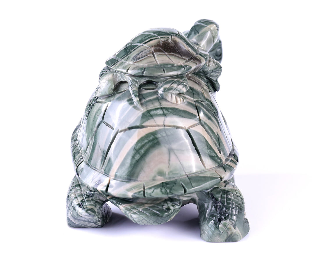 6.8" Jiulong Jade Hand Carved Crystal Turtles Sculpture crysvibe