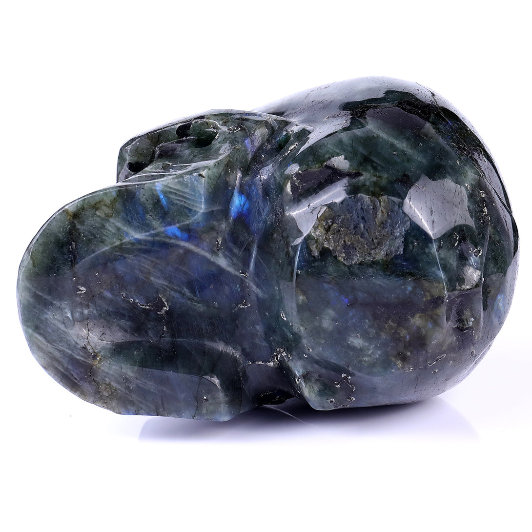 6.9" Blue Labradorite Hand Carved Crystal Realistic Skull Sculpture crysvibe