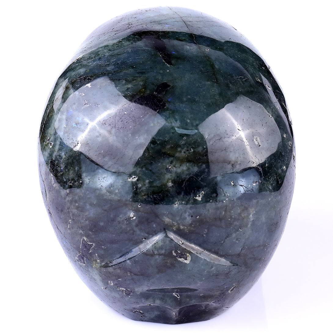 6.9" Blue Labradorite Hand Carved Crystal Realistic Skull Sculpture crysvibe