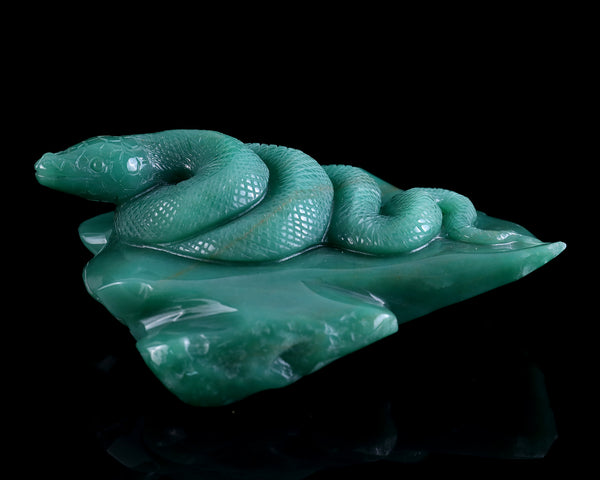 6.4" Green Aventurine Hand Carved Crystal Snake Sculpture