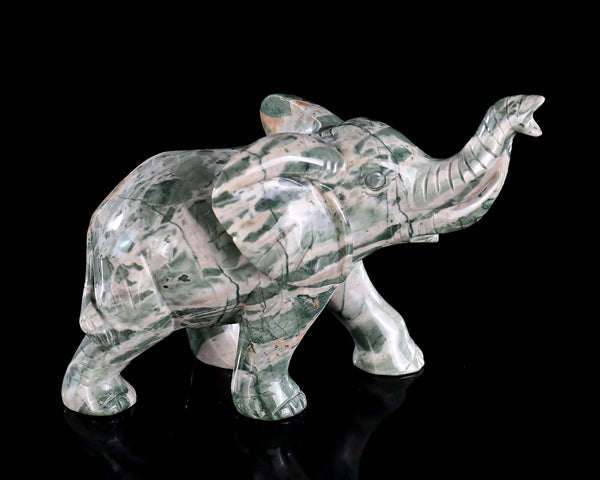 6.3" Jiulong Jade Hand Carved Crystal Elephant Sculpture