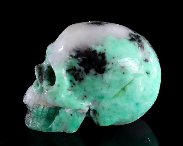 1.6" Emerald Hand Carved Crystal Realistic Skull Sculpture