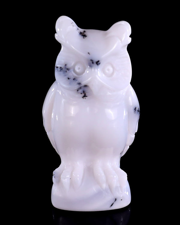 2.0" White Opal Hand Carved Crystal Owl Sculpture