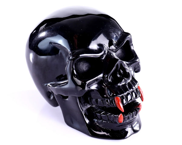 4.7" Black Obsidian Hand Carved Crystal Vampire Skull Sculpture