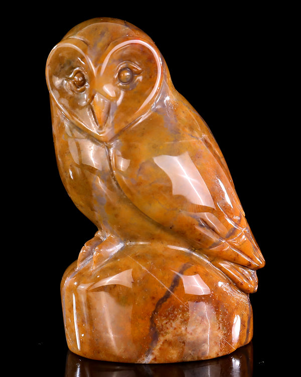 3.0" Chalcedony Hand Carved Crystal Owl Sculpture