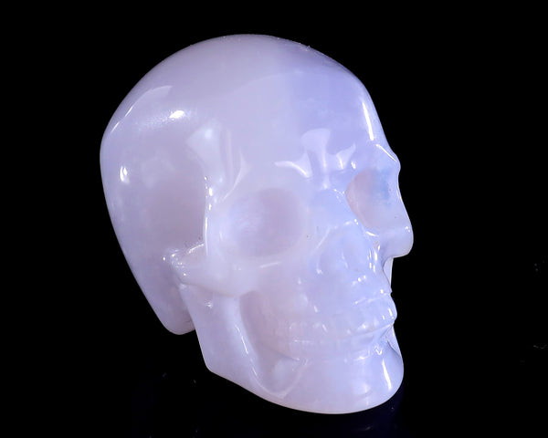 Natural Blue Chalcedony Hand Carved Crystal Realistic Skull Sculpture