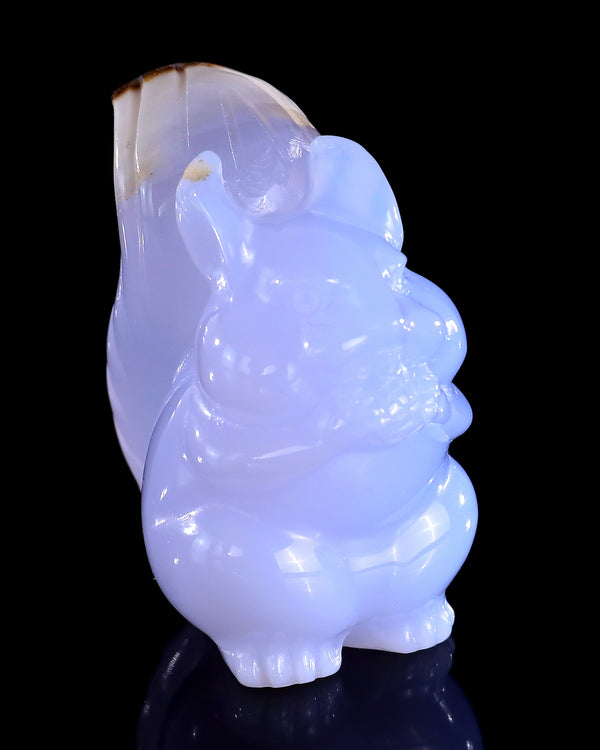 2.0" Natural Blue Chalcedony Hand Carved Crystal Squirrel Sculpture