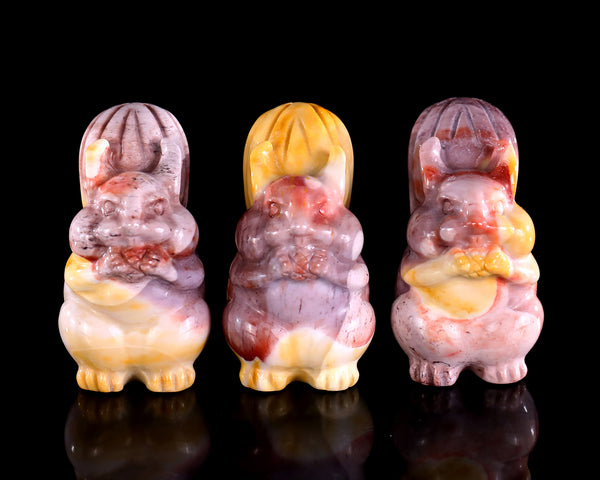 2.0" Natural Mookaite Jasper Hand Carved Crystal Squirrel Sculpture 3pcs