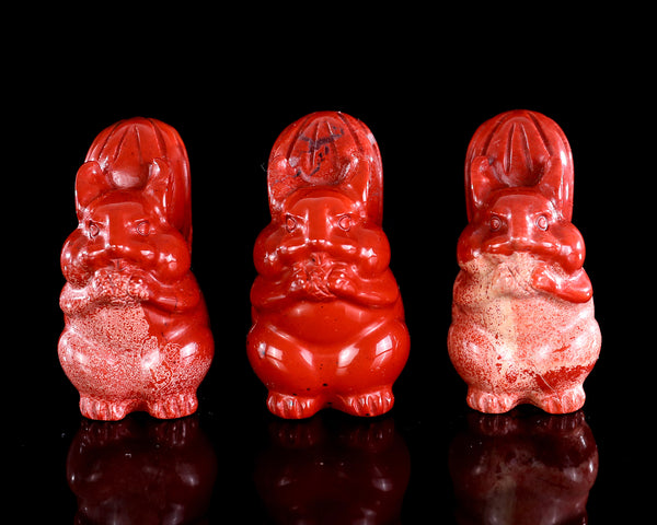 2.0" Natural Red Jasper Hand Carved Crystal Squirrel Sculpture 3pcs