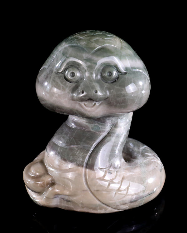 Natural Jiulong Jade Hand Carved Crystal Baby Snake Sculpture