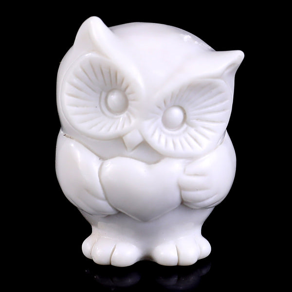 2.0" White Jade Hand Carved Crystal Owl Sculpture