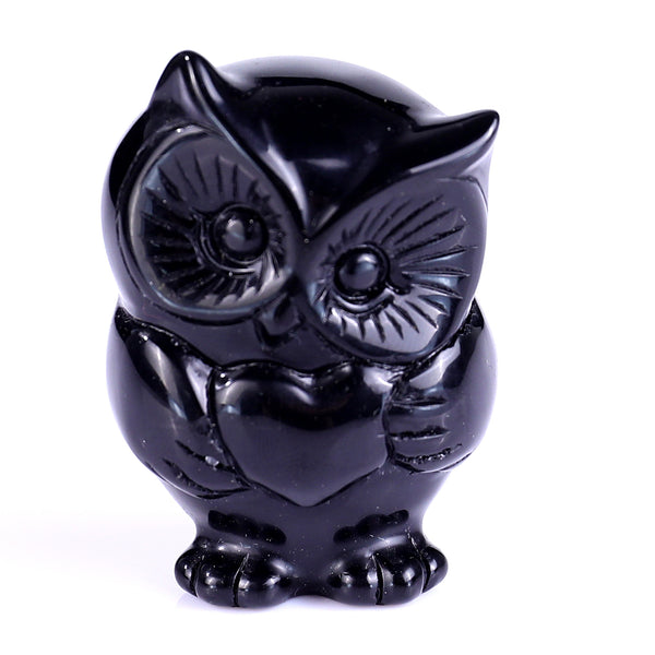 2.0" Black Obsidian Hand Carved Crystal Owl Sculpture