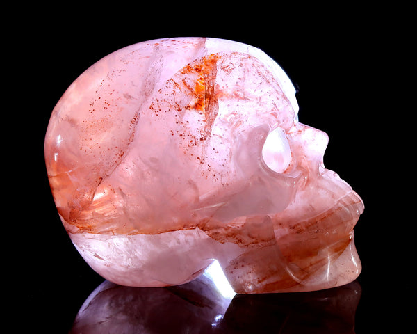 3.0" Natural Quartz Red Hematoide Hand Carved Crystal Realistic Skull Sculpture