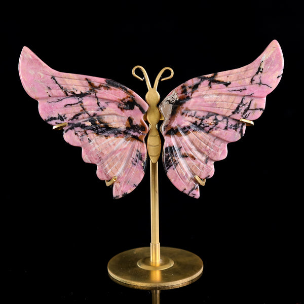 3.5” Natural Pink Rhodonite Hand Carved Crystal Butterfly Wings Sculpture