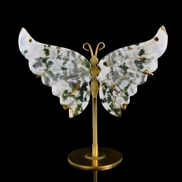 3.5” Natural Moss agate Hand Carved Crystal Butterfly Wings Sculpture