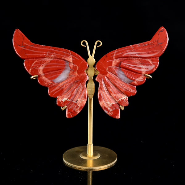 3.5” Natural Red Jasper Hand Carved Crystal Butterfly Wings Sculpture