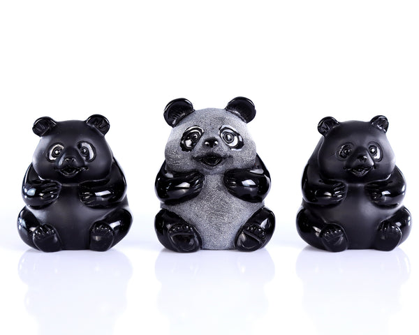 2.9" Black Obsidian Hand Carved Crystal Panda Sculpture