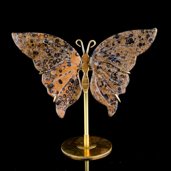 3.5” Natural Leopard Skin Jasper Hand Carved Crystal Butterfly Wings Sculpture