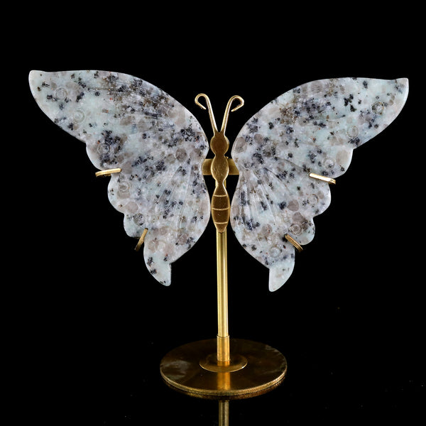 3.5” Natural Kiwi Stone Hand Carved Crystal Butterfly Wings Sculpture