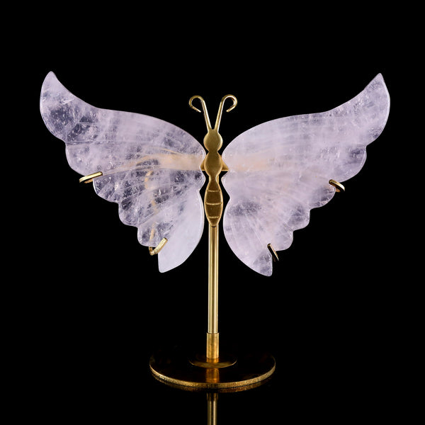 3.5” Natural Rose Quartz Hand Carved Crystal Butterfly Wings Sculpture