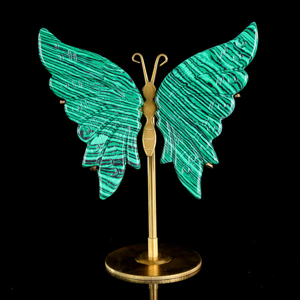 3.5” Synthetic Malachite Hand Carved Crystal Butterfly Wings Sculpture