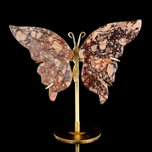 3.5” Natural Coffee Stone Hand Carved Crystal Butterfly Wings Sculpture