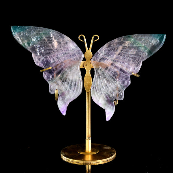 3.5” Natural Fluorite Hand Carved Crystal Butterfly Wings Sculpture