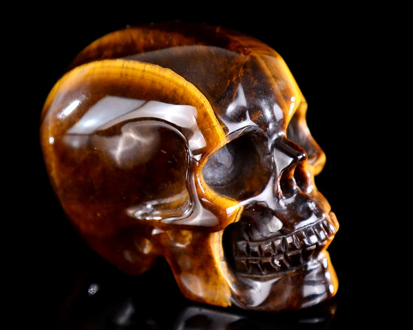 2.2" Natural Tiger Eye Stone Hand Carved Crystal Realistic Skull Sculpture