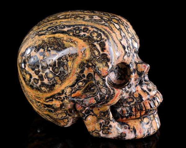 3.0" Natural Leopard Skin Jasper Hand Carved Crystal Realistic Skull Sculpture