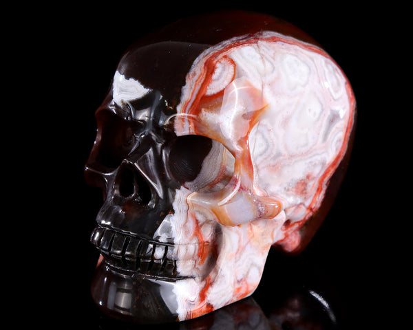 Natural Red Lace Agate Hand Carved Crystal Realistic Skull Sculpture