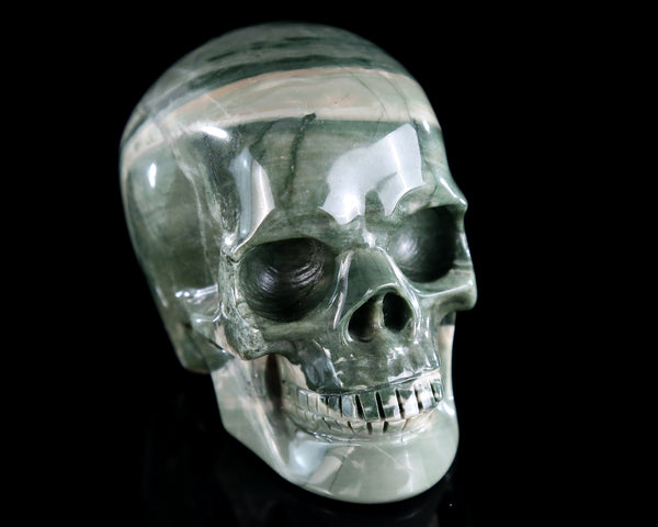 Natural Jiulong Jade Hand Carved Crystal Realistic Skull Sculpture