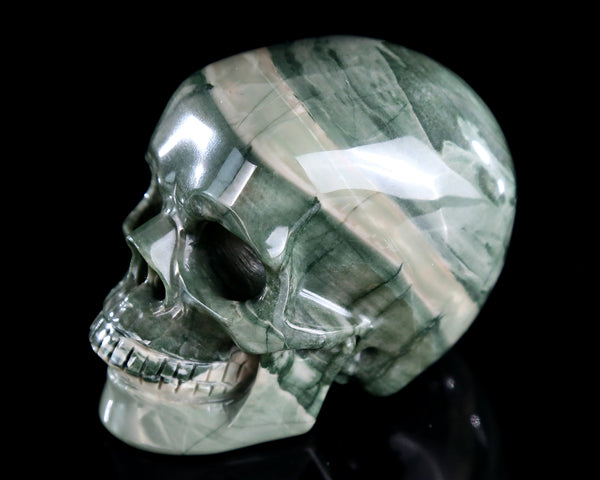 3.0" Natural Jiulong Jade Hand Carved Crystal Realistic Skull Sculpture