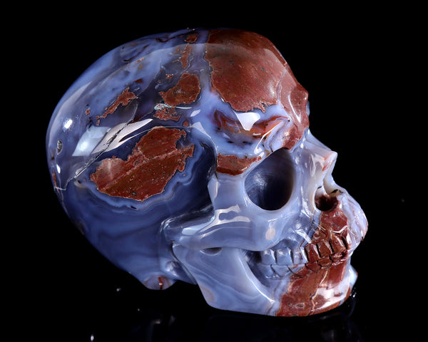 6.6" Natural Hot Lava Agate Hand Carved Crystal Realistic Skull Sculpture