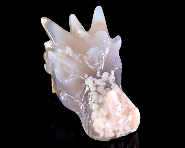 Natural Sakura Agate Hand Carved Crystal Dragon Skull Sculpture